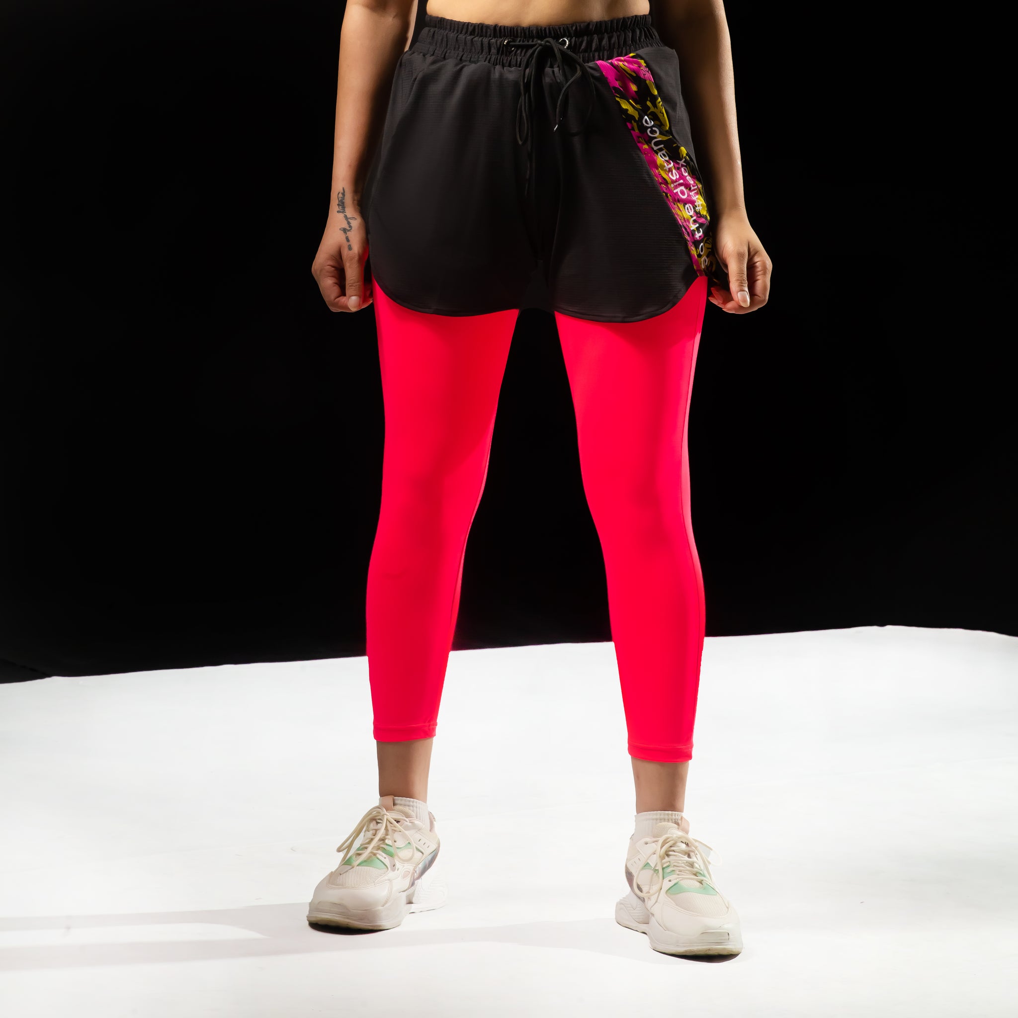 Fireox Women Compression Shorts Long GTD, Black Pink, 2024