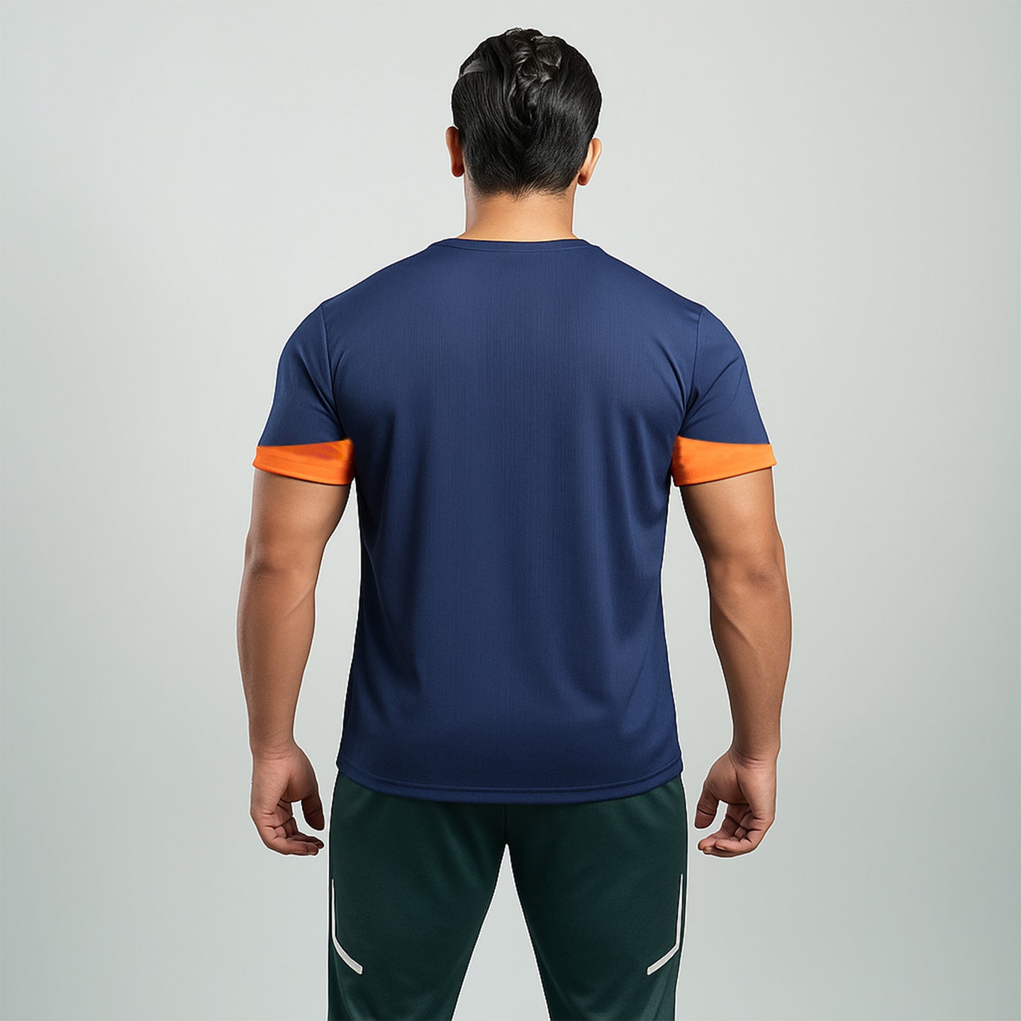 FIREOX Men’s Lycra Mesh Actifit T-Shirt, Navy Orange, D2, 2025