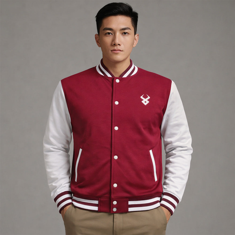 FIREOX MEN Baseball Jacket , White Maroon, 2025