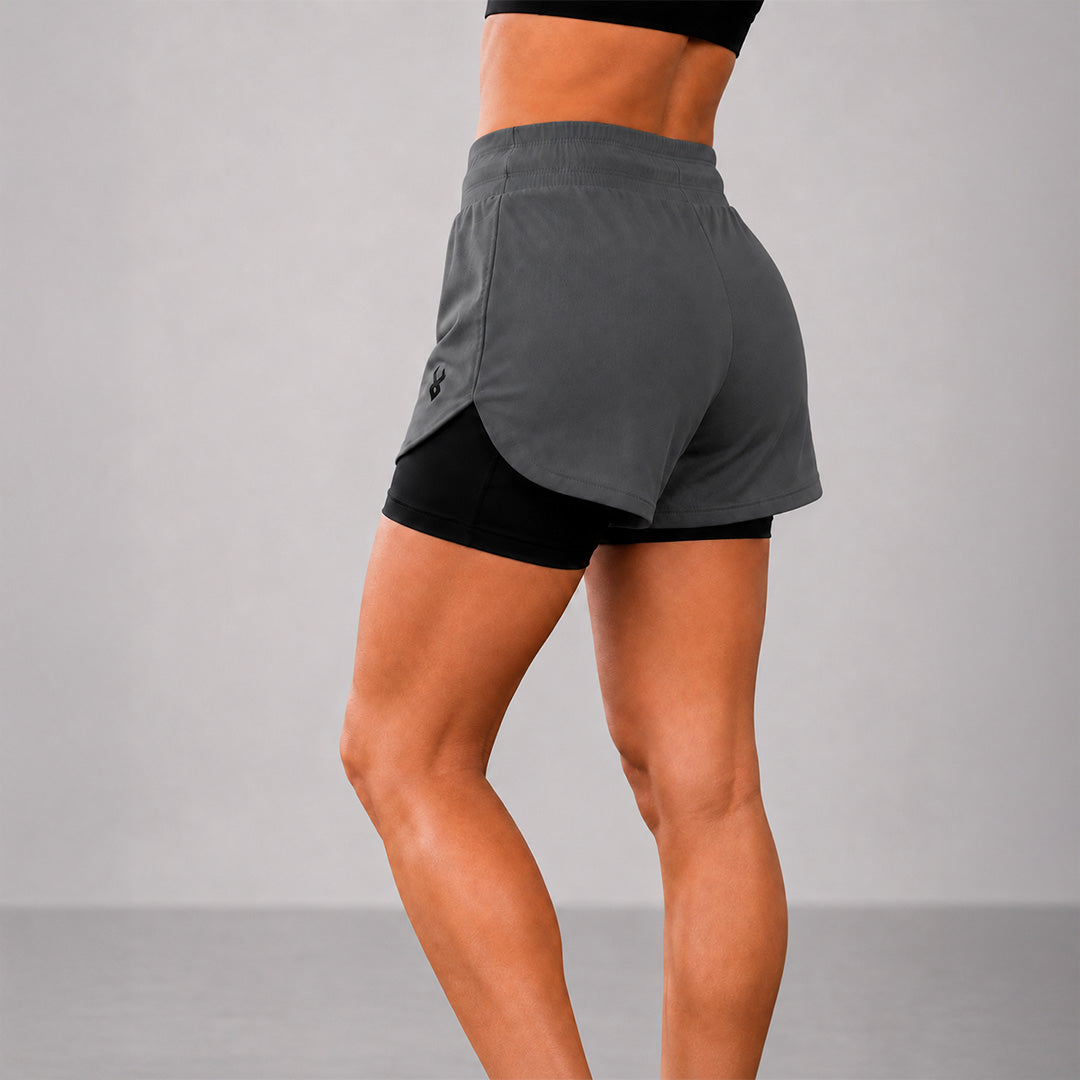 FIREOX Women Double Shorts, Charcoal-1, 2026