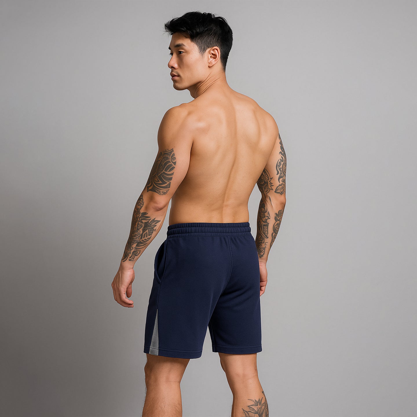 FIREOX MEN Cotton Terry Shorts, Navy Grey, D3, 2025