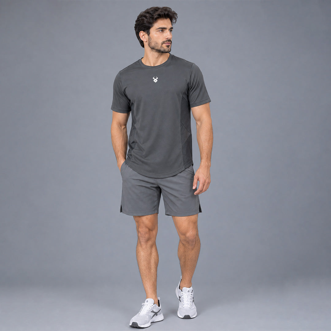 FIREOX Mens Side Slit Hybrid T Shirt, Grey, D1, 2026