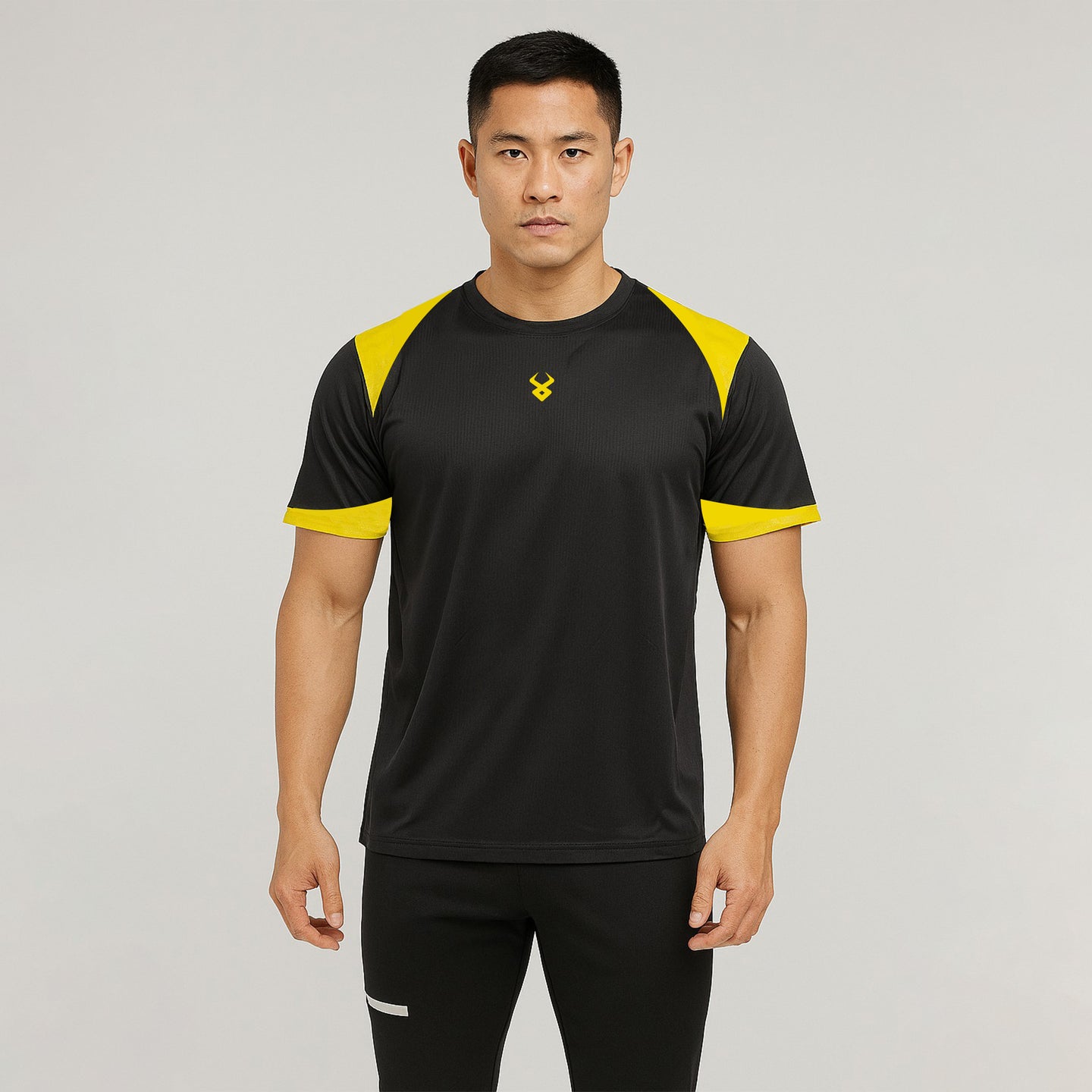 FIREOX Men’s Lycra Mesh Actifit T-Shirt, Black Mustard, D2, 2025
