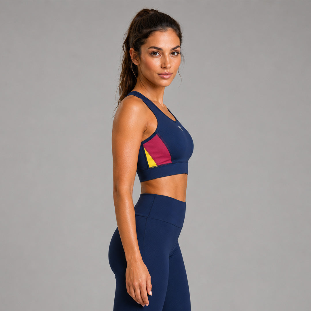 Fireox Sports Bra, Navy Yellow