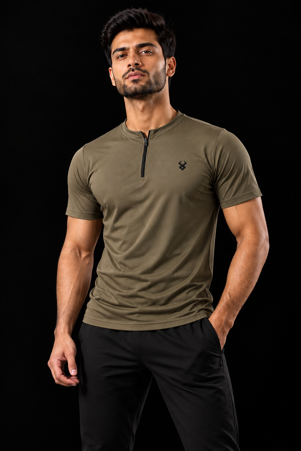 FIREOX Men’s zip-up T-shirt, Olive Green, 2026