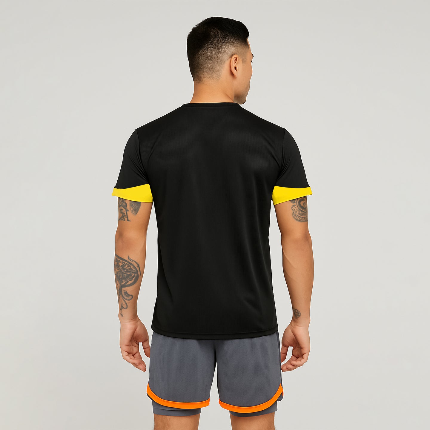 FIREOX Men’s Lycra Mesh Actifit T-Shirt, Black Mustard, D2, 2025