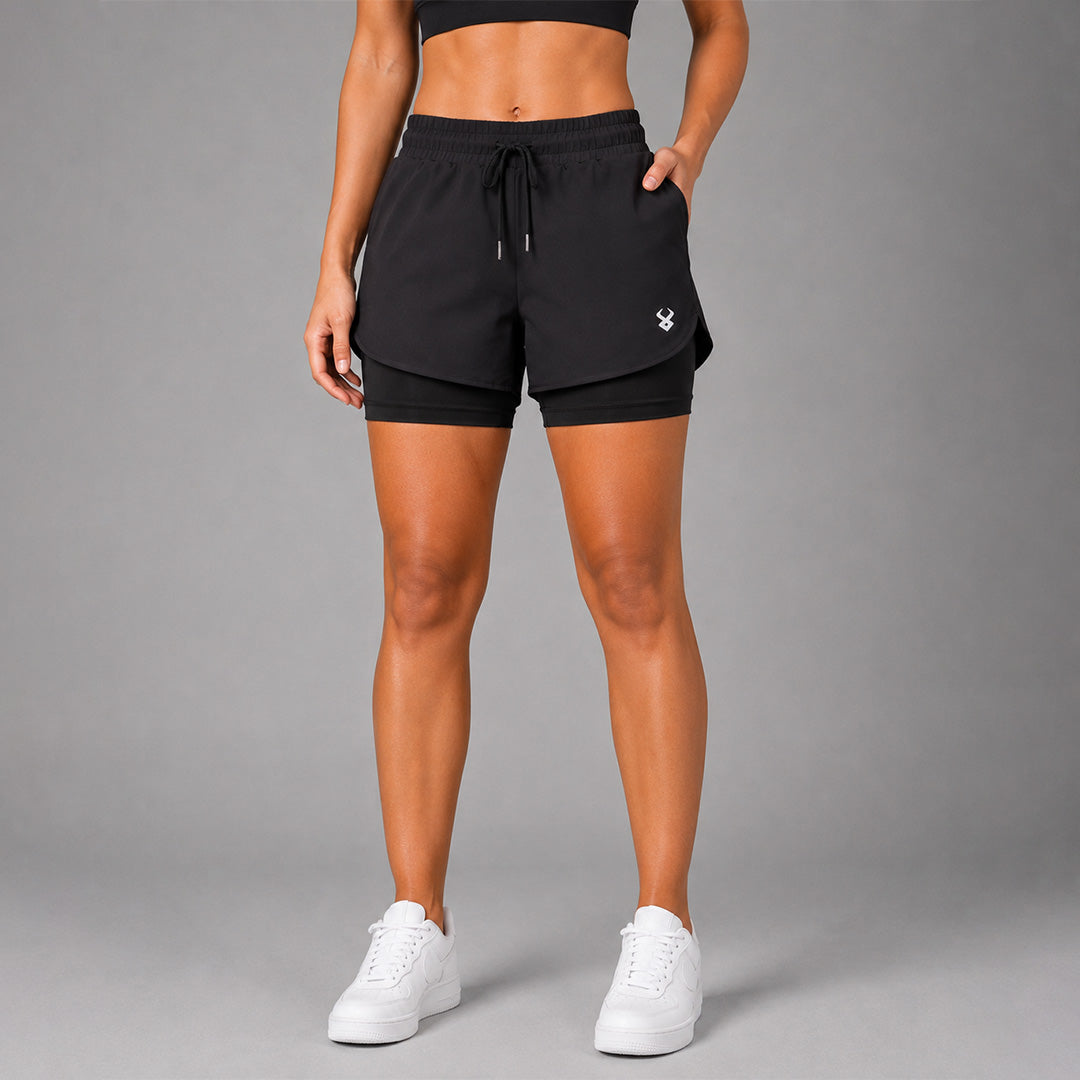 FIREOX Women Double Shorts, Black-1, 2026
