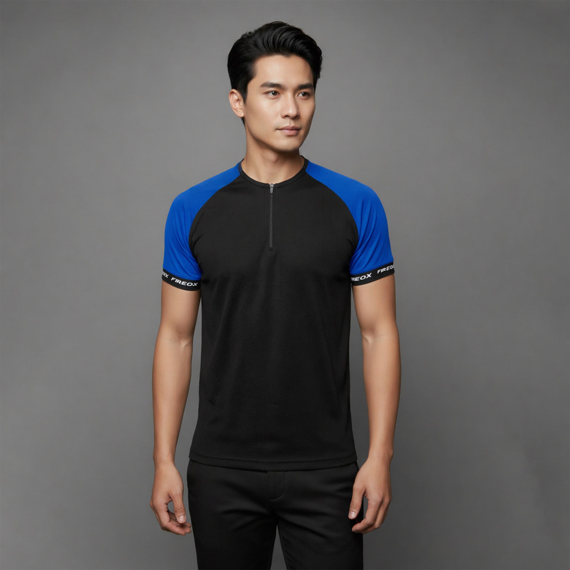 FIREOX Men’s Lycra Interlock Zip-Up T-Shirt – Royal Blue, 2025