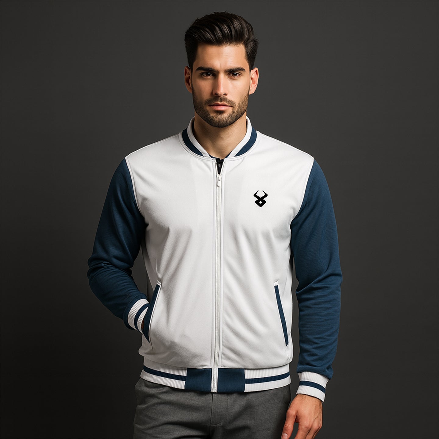 FIREOX MEN Zipper Jacket – White Teal, 2025