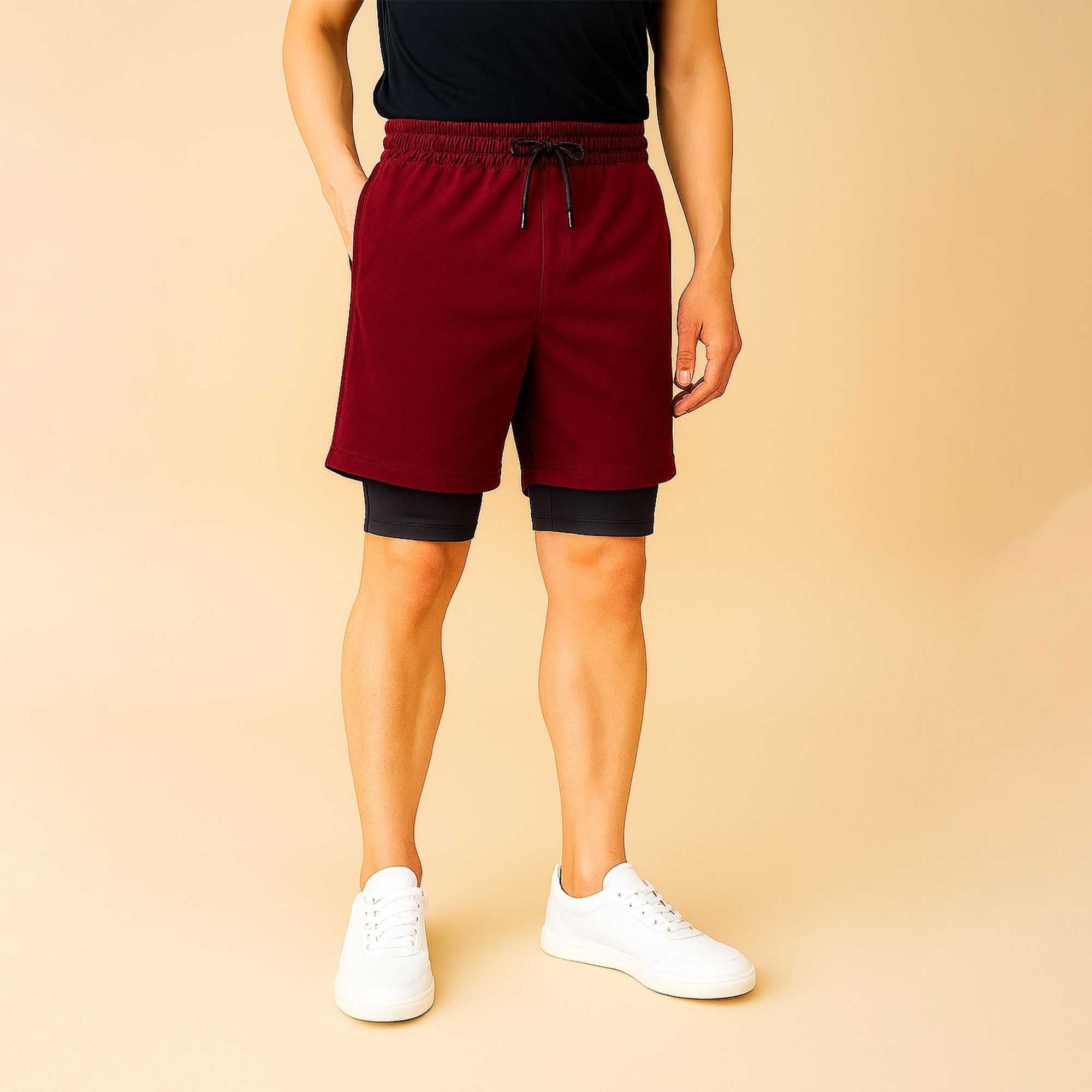 FIREOX Activewear Double Shorts, Maroon Black, D1, 2025