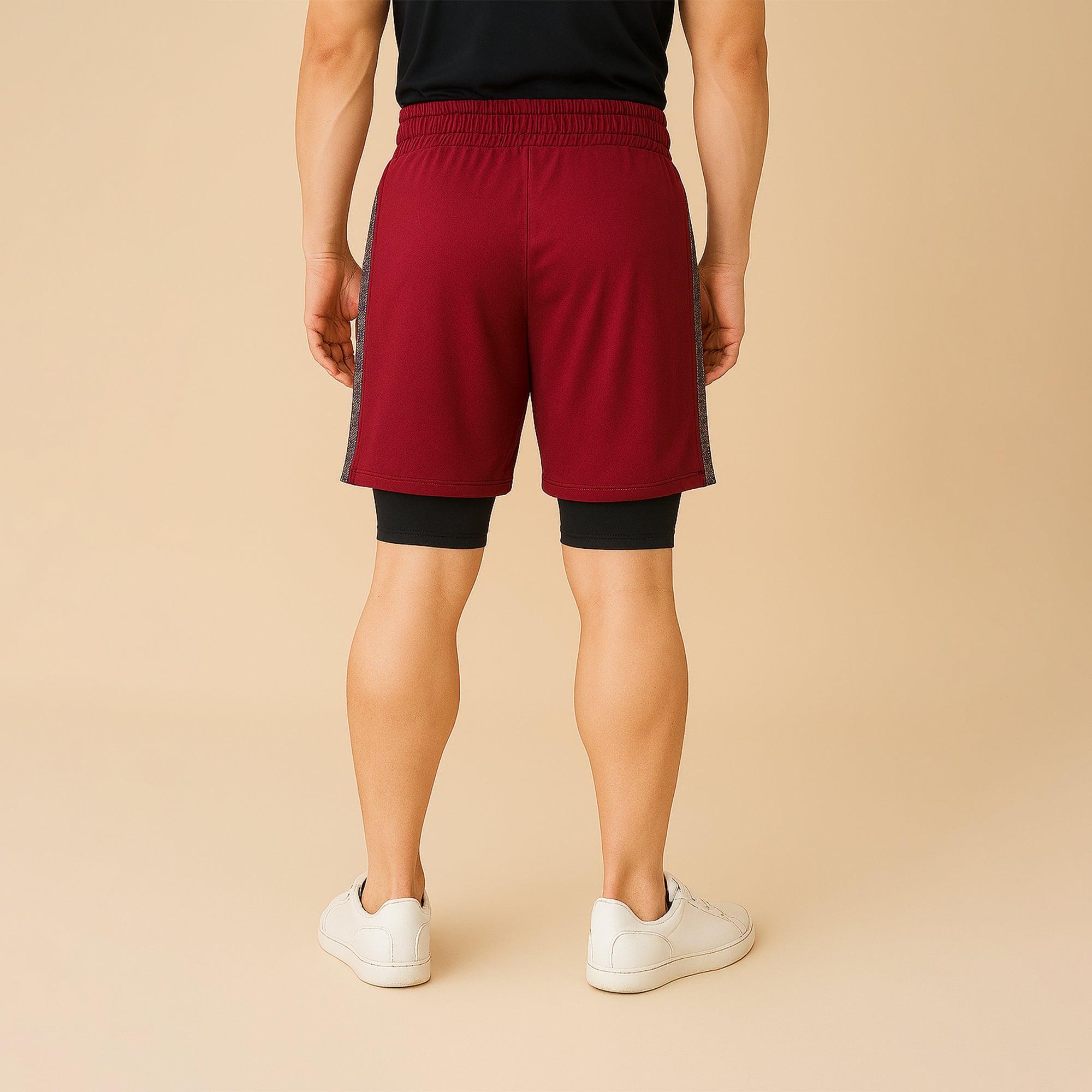 FIREOX Activewear Double Shorts, Maroon Black, D1, 2025