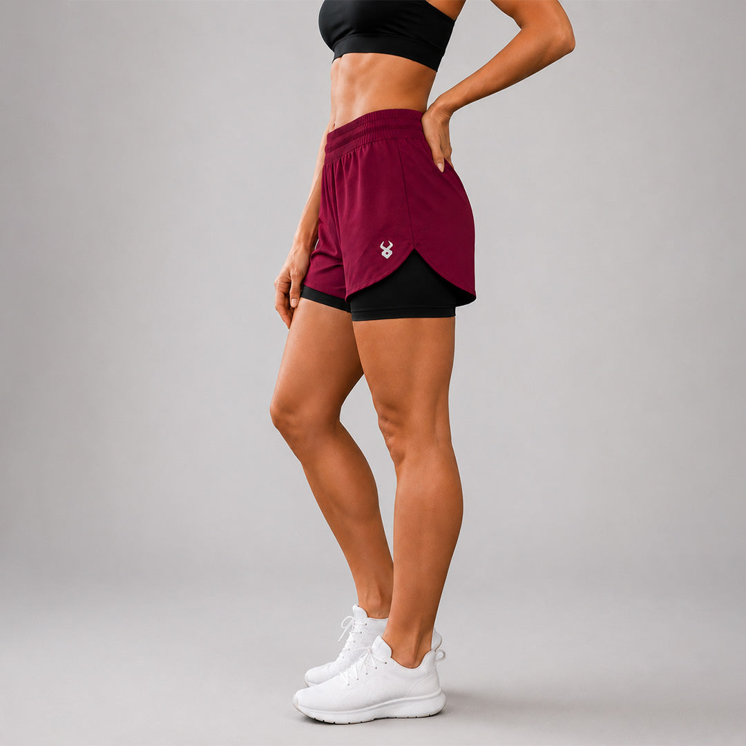 FIREOX Women Double Shorts, Maroon-1, 2026