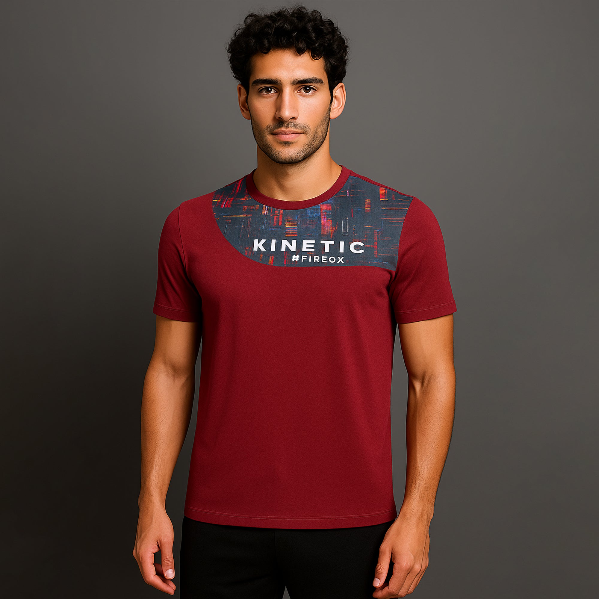 FIREOX Men’s Kinetic Actifit T-Shirt, Maroon, D2, 2025