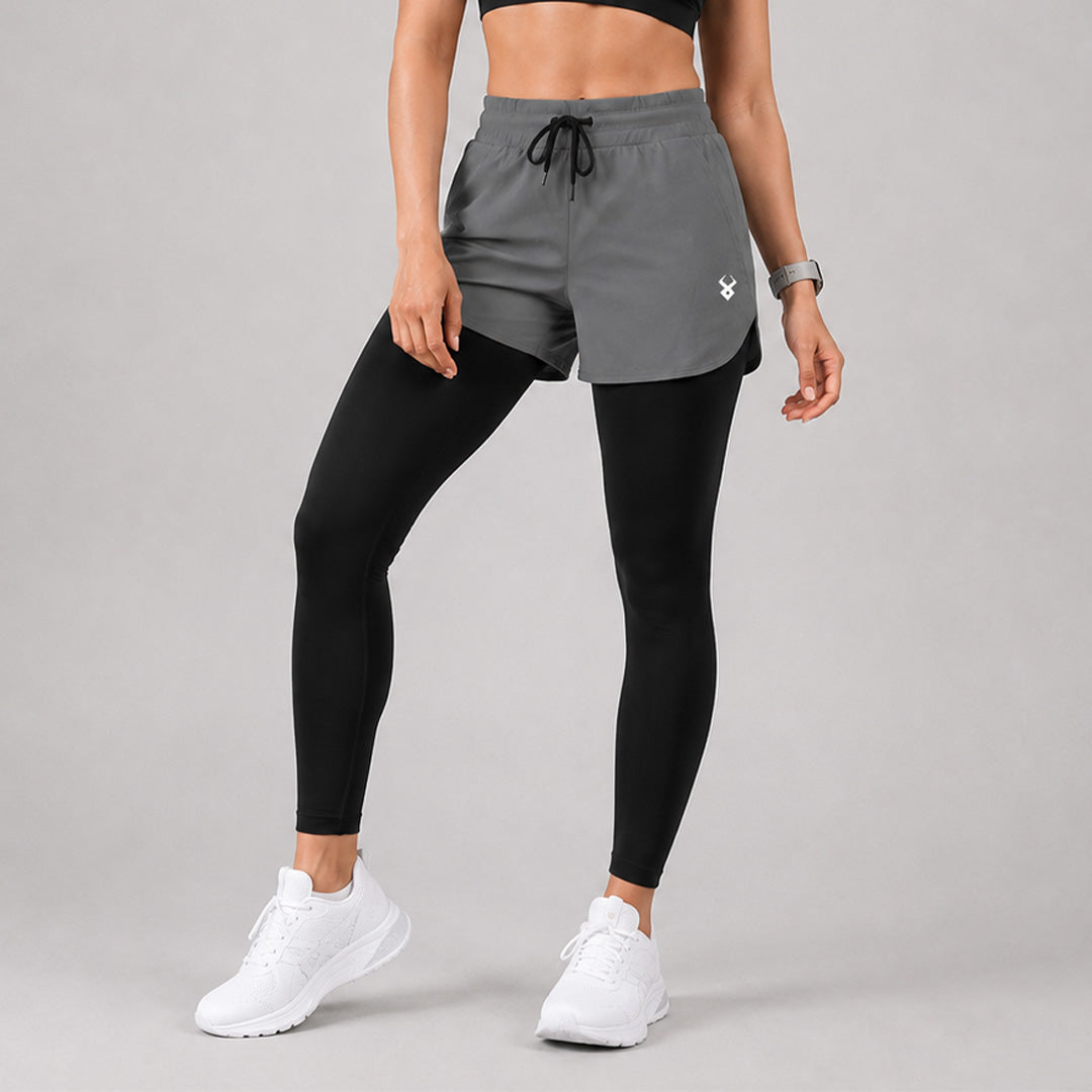 FIREOX Women Double Shorts Full, Charcoal-1, 2026