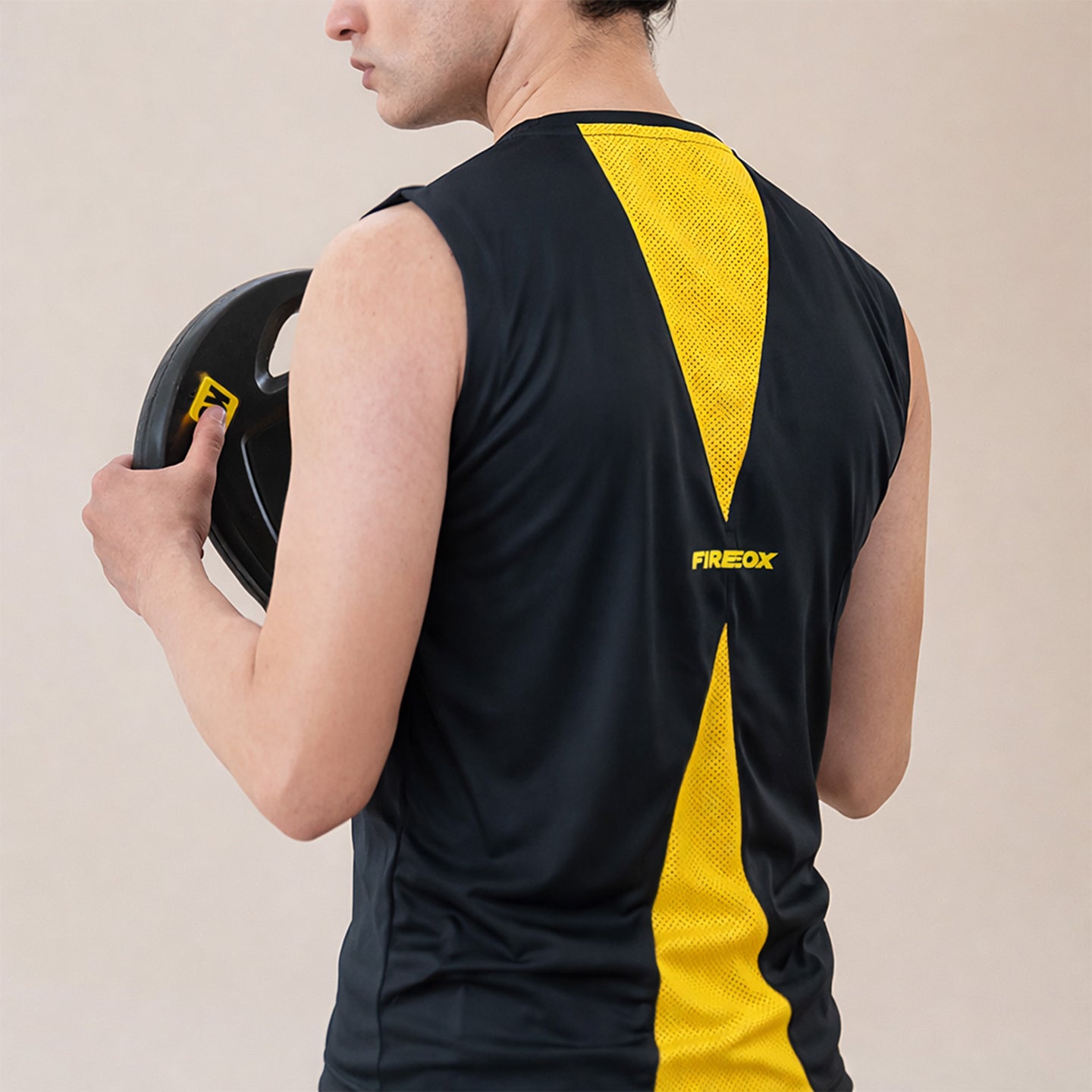 FIREOX Men’s PowerPlay Tank Top, Black, Yellow