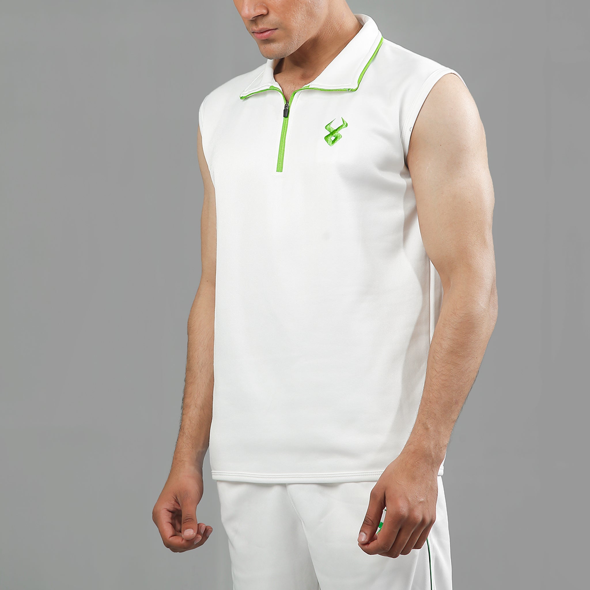 FIREOX Sleeveless Sweater, White Green