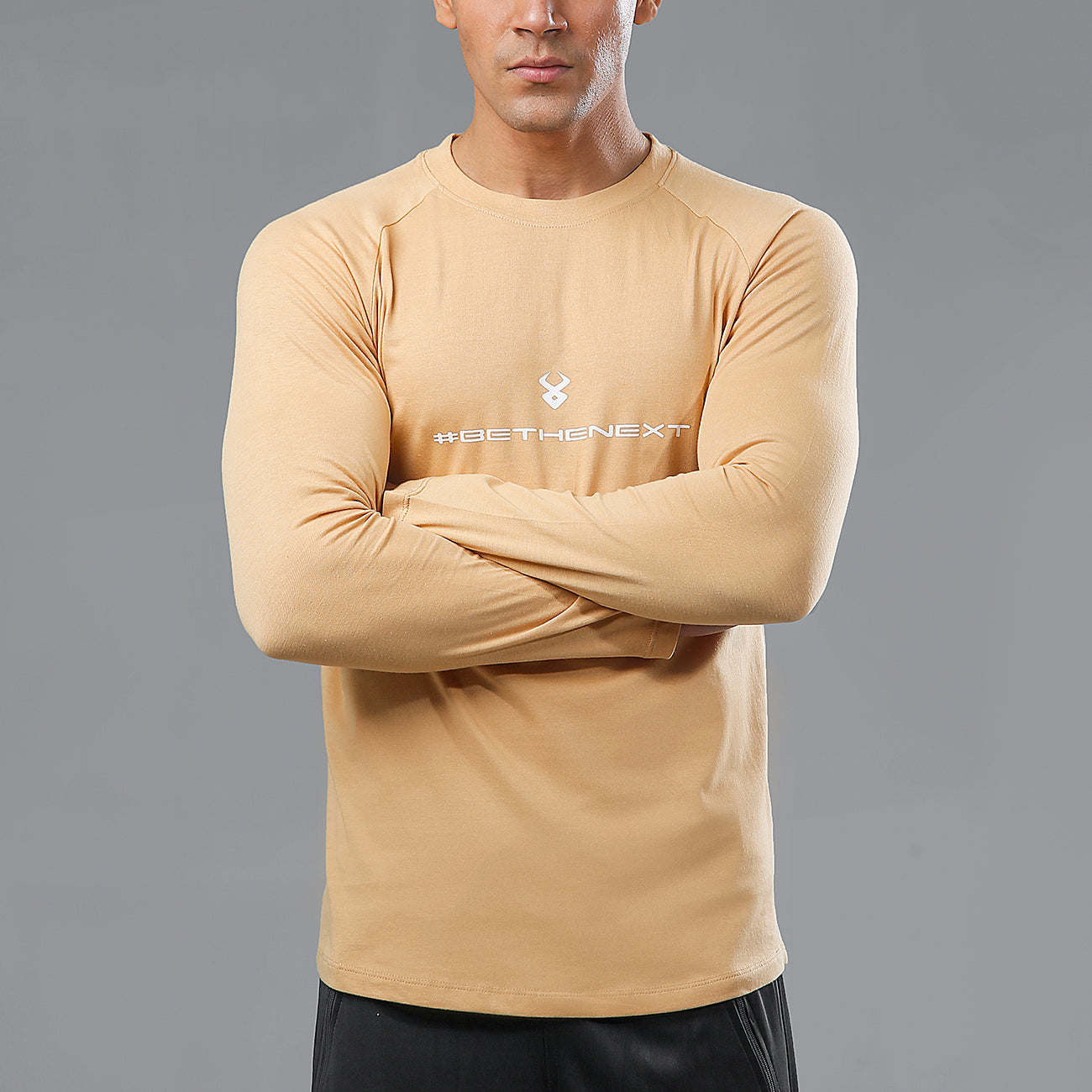FIREOX Cotton T-Shirt, Full Sleeves, Round Neck, Beige, 2022
