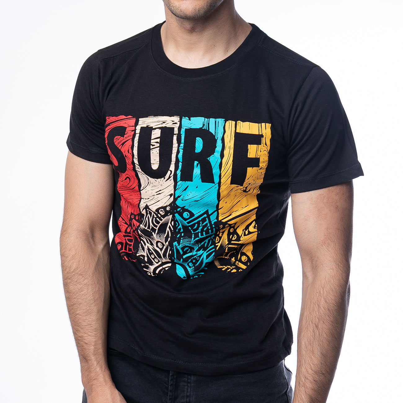 FIREOX Cotton T-Shirt, Half Sleeves, Round Neck, Black, D2