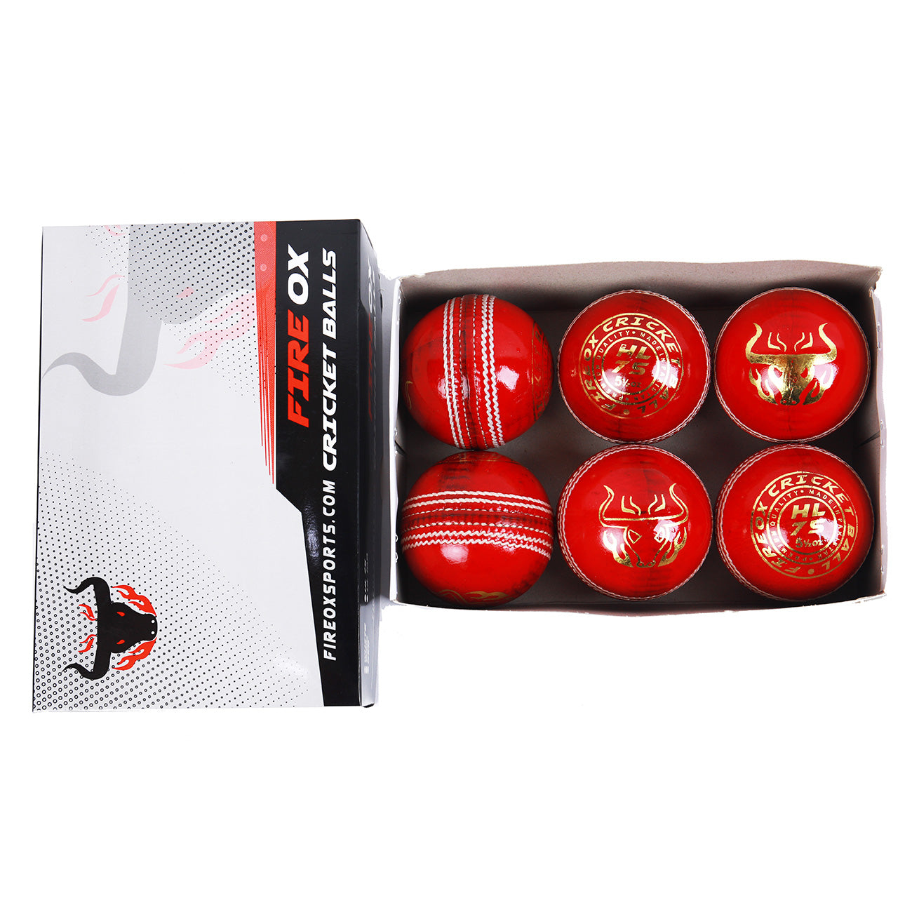 FIREOX HL 75 CRICKET BALLS, MACHINE STITCHED, RED