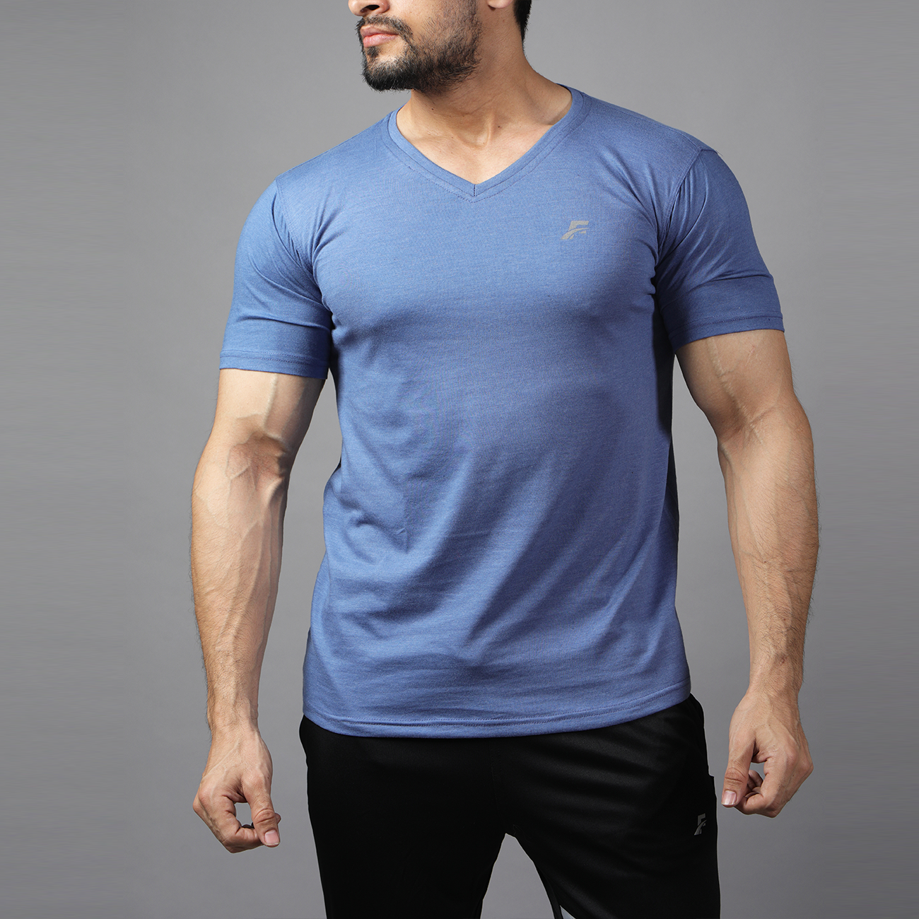 FIREOX Cotton T Shirt, V neck, Light Blue